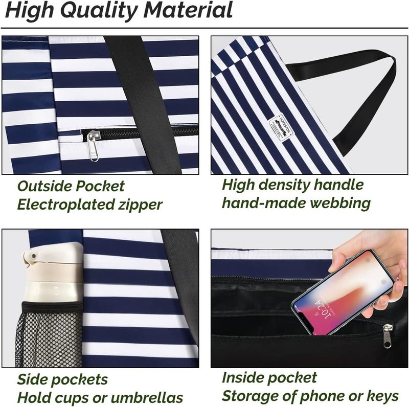Buringer Large Waterproof Beach Bag for Women Sandproof Tote Bag with Zipper and Pockets Pool Bag for Travel Gym Vacation - Image 5